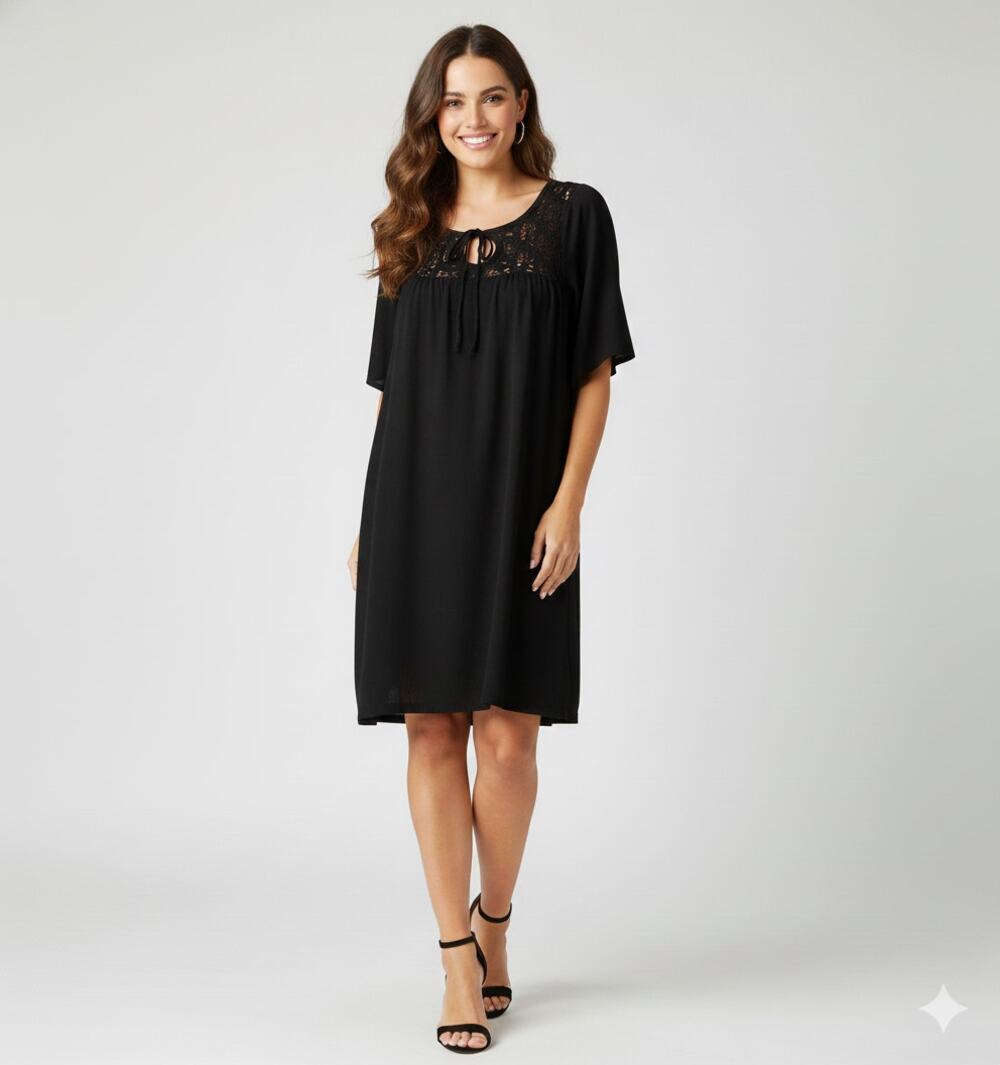 NEW An'ge Crochet Bodice Black Dress OS